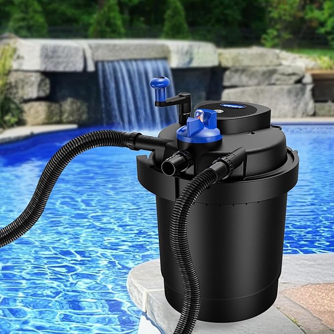 Pressure Biological Pond Filter,1580 GPH Pond Filter with 15W Light,6000L Bio Pressurized Pond Filter for Outdoor Pond Koi Fish Garden Pond Pool