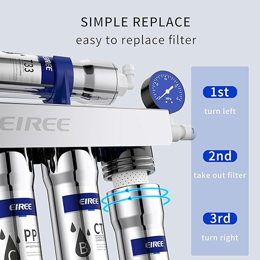 Eiree H502A Ultrafiltration Undersink Water Filter Systems,Stainless Steel Water Filter for Sink, Reduces Chlorine, Taste and Odor, 99.99% of Contaminants Larger Than 0.01μm, USA Tech