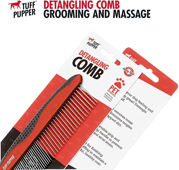 Tuff Pupper Dog Grooming Comb Set | Easily & Safely Remove Dead, Matted Knotted Hair | Ergonomic Pet Detangling Combs | No-Slip Safety Handle For Precision Control | Rounded Tips Prevent Scratching - AquaVibe