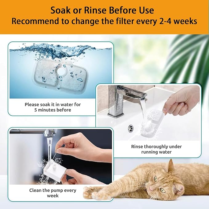 24 Packs Cat Water Fountain Filter Replacement Compatible with Dockstream Cat Water Fountain PLWF005/PLWF115/PLWF105,Triple Filtration System Replacement Filter with Pre-Filter Sponge