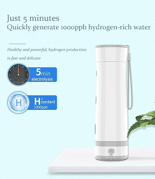 Portable Hydrogen Water Bottle Generator, 350ml USB Charge Hydrogen Water Maker, Rich Water Ionizer Machine for Fitness, Daily Drinking (White)