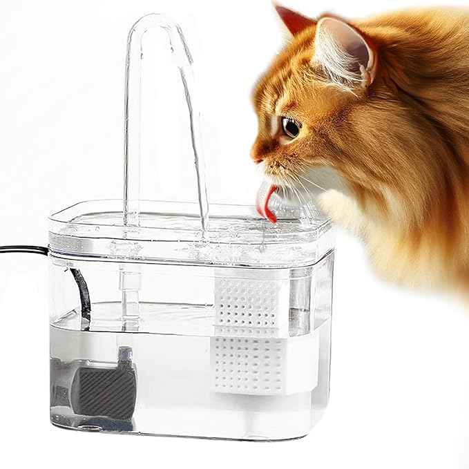SunGrow Cat Water Fountain, Automatic Flowing Hydration Station with Filter & Silent USB Pump, Easy-to-Use Transparent Feeder Bowl for Indoor Felines, Ferrets, and Other Small Animals,6" x 5" x 5"