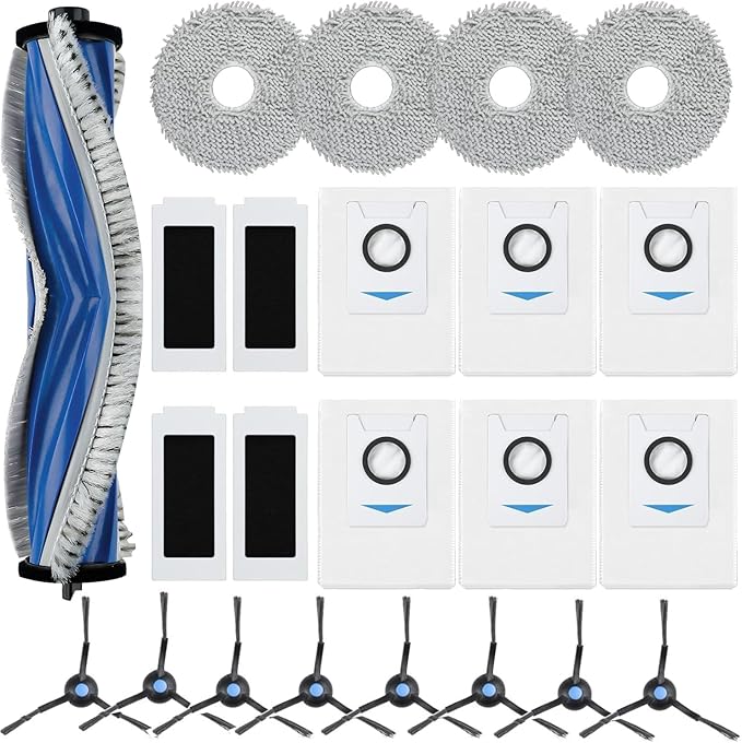23 Pack T30S Replacement Parts for ECOVACS DEEBOT T30S, T30S AI, T30S Pro, T30S Robot Vacuum Accessories Kit, 1 Main Brush, 4 Hepa Filters, 4 Mop Pads, 6 Dust Bags, 8 Side Brushes - AquaVibe