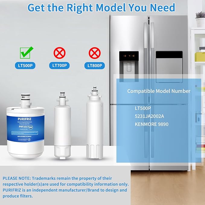 3 Pack 5231JA2002A Refrigerator Water Filter Compatible with LG LT500P, GEN11042FR-08, ADQ72910911, ADQ72910901, Kenmore 9890, 46-9890, LFX25974ST, LMX25964ST, 6 Month / 300 Gallon
