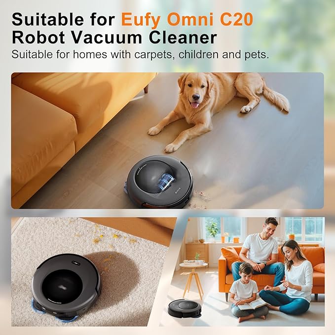 22 Pack Accessories Compatible with Eufy Omni C20 Robotic Vacuum Cleaner Accessory,1 Main Brush, 4 Sweeping Brushes,4 HEPA Filters,5 Dust Bags(Activated Carbon),6 Mop Pads - AquaVibe