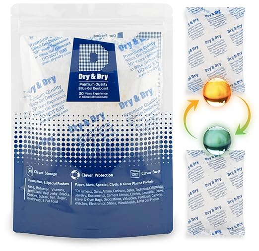 Dry & Dry 500 Gram [2 Packets] Orange Indicating Silica Gel Packets Desiccants - Food Safe Silica Packs, Silica Gel, Silica Packets, Desiccant Packs for Food Storage