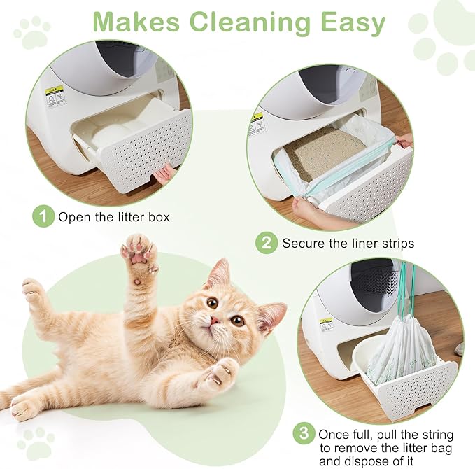 Glittme Cat Litter Box Liners, 60 Count Large Capacity Cat Litter Bags for Automatic Litter Robot 3/4, Thick Cats Kitty Litter Bags with Drawstring - AquaVibe