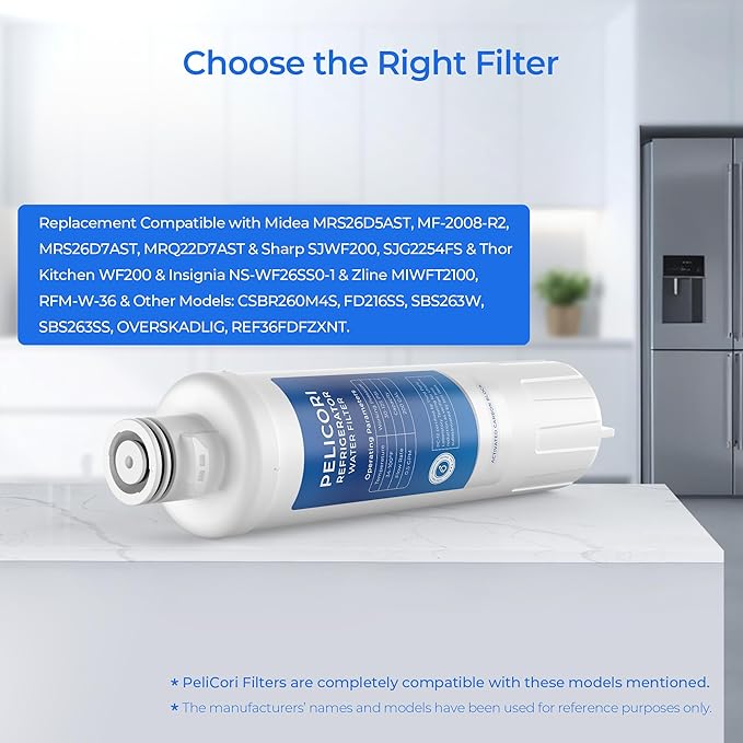 MIWF6200 Water Filter, Compatible with Midea MRS26D5AST, MF-2008-R2, Sharp SJWF200, SJG2254FS, Thor Kitchen WF200, Zline MIWFT2100, RFM-W-36, Insignia NS-WF26SS0-1 Models (3 Pack) - AquaVibe