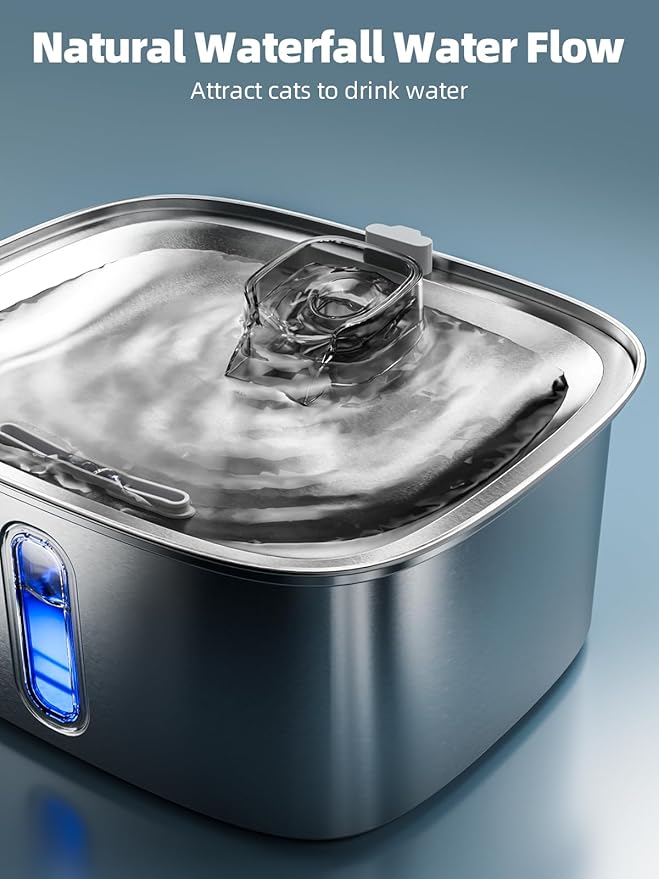 Dog Water Fountain for Large Dogs, 9L/2.4Gal Stainless Steel Dog Fountain with Water Level Window & Filtration, Automatic Pet Water Bowl Dispenser Indoor, Super Quiet (with 6 Filters)