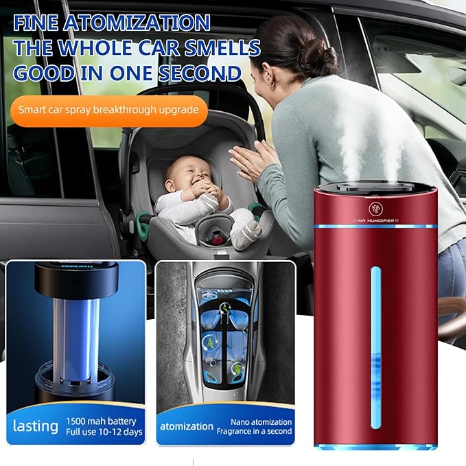 Smart Car Air Fresheners Rechargeable Ultrasonic Atomized Refreshing Experience Contains 4 Bottles of 10ml French Natural Fragrance Adjustable Concentration Auto On/Off Use in Car or Home(Purple)