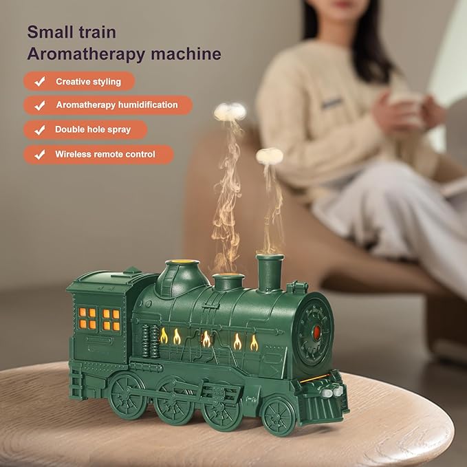 Train Diffuser 300ml, Aromatherapy Cool Mist Ultrasonic Aroma Train Diffuser with Remote Control 2 Light 2 Mist Mode Auto Shut-Off for Bedroom Office Hotel (Green)