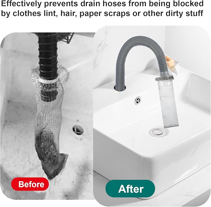 72 Pcs Stainless Steel Lint Traps for Washing Machine, Silver Laundry Mesh Washer Drain Hose Filter Snare with 72 Pcs Cable Ties - AquaVibe