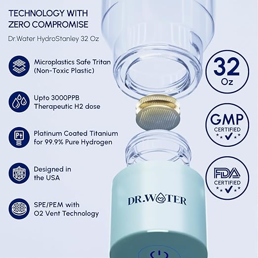 Hydrogen Water Bottle 32 Oz – Portable BPA Free Generator Tumbler with SPE/PEM Technology | Large Hydrogen Flask for Daily Hydration & Energy | H2 Infused Drinking Bottle Green by Dr Water