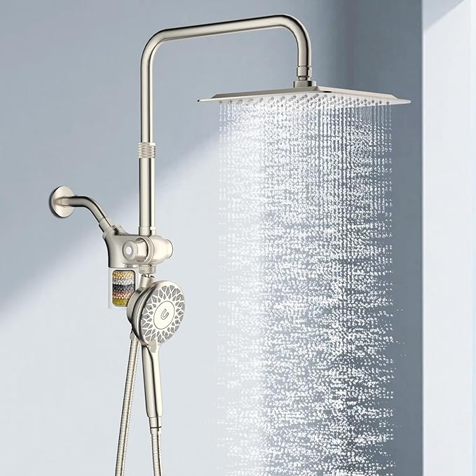 KAIYING Dual Shower Heads with Handheld Spray Combo, Magnetic Filtered Showerhead, Bathroom High Pressure Rainfall Shower Head and Handle Set with Filter for Hard Water, 79