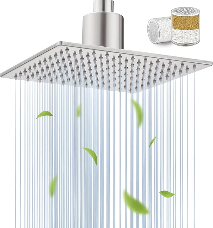 Filtered Shower Head for Hard Water, All-Metal High Pressure Rain Showerhead with Premium Filter, Removes Chlorine & Harmful Substances, Adjustable Replacement, Brushed Nickel