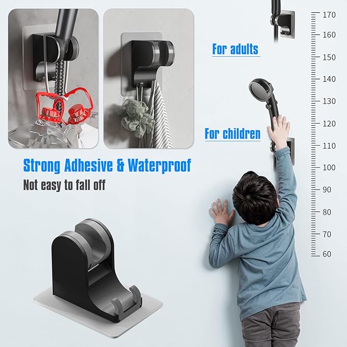 JONKEAN 7.5" Big Filtered Double Shower Head for Hard Water (Black) & JONKEAN 50°Adjustable Shower Head Bracket with Hook (Black, 1 Pack)
