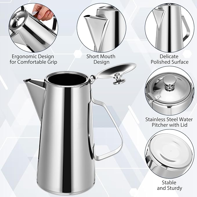 Honeydak 3 Pcs Stainless Steel Pitcher with Lid 1.5 Liter Stainless Steel Kettle Metal Cold Water Pitcher Large Capacity Tea Kettle Jug Beverage Dispenser Handle for Home Restaurant (Sliver)
