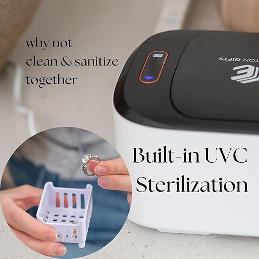 UV-C Ultrasonic Cleaner, 46KHz Portable Jewelry Cleaner, 18Oz, Clean Pod Glasses Cleaner Sterilizer Machine Cleaning Sets, Sonic Cleaner for Jewelry Necklace Glasses Watch Denture Aligner Bracelets