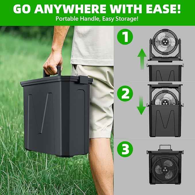 GHORA Portable Misting Fan with 9L Water Tank & 20000mAh Battery, Remote Control, 4 Speed Levels, 4 Misting Modes, RGB LED Lights - Indoor/Outdoor Cooling Fan for Camping, Patios, Garden, Travel