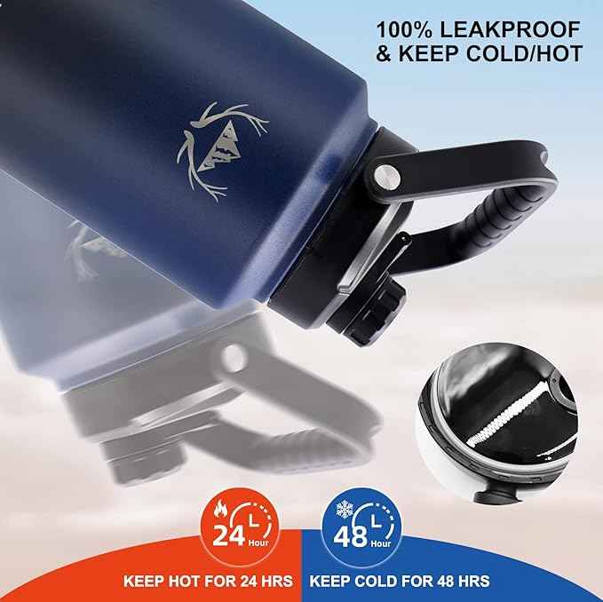 NATURE PIONEOR 1 Gallon Insulated Water Bottle - Double Vacuum Stainless Steel 128 oz Water Bottle with Holder/Carrier, Wide Mouth 1 gallon Water Jug for Outdoor Sports, Hiking, Camping, Gym