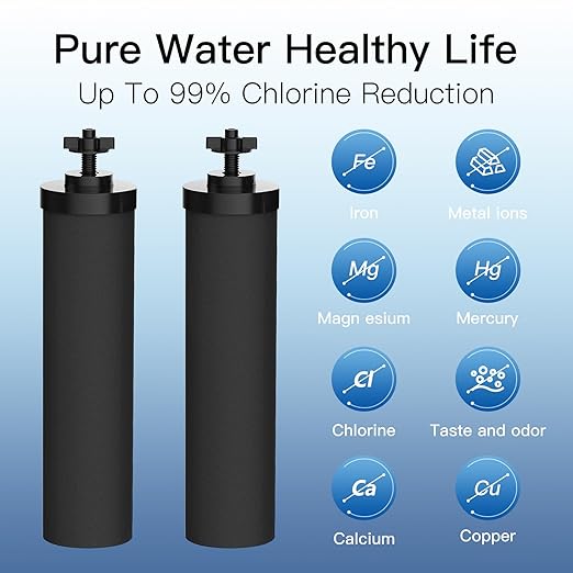 Gravity-Fed Water Filter System, 1.5G Stainless-Steel Countertop System with 2 Black NSF/ANSI 42 Certification Elements, 2 Fluoride, Metal Water Level Spigot, Reduces Fluoride and Chlorine