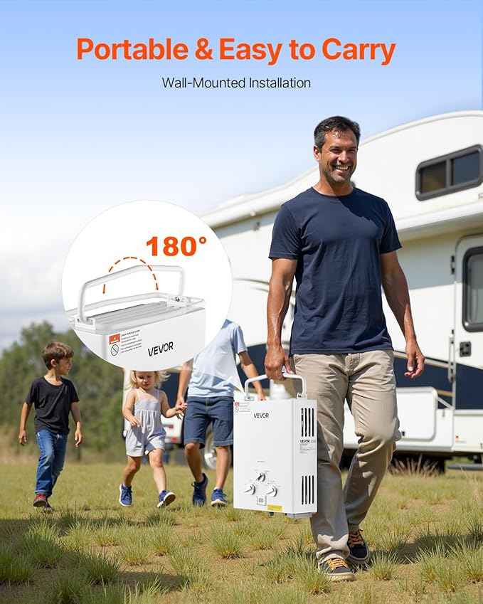 VEVOR Portable Propane Water Heater, 5L Tankless Outdoor Water Heater, 34000 BTU 1.32 GPM Instant Hot Water, with Accessory Set + Regulator +Water Pump for RV Camping Trips Cabins Barns