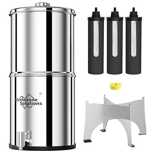 Membrane Solutions Stainless Steel 2.25G Gravity Water Filter, Countertop Water Filtration System with 3 Pack 0.1-Micron UF Filters, for Home, Camping, and RVing