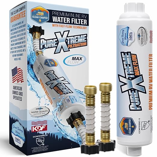 Clean Camper RV Inline Ultra-Premium Water Filter | Certified Carbon Activated Water Filtration | Filters Out Lead, Chlorine, Sediment & More | Experience Clean Water in Your RV