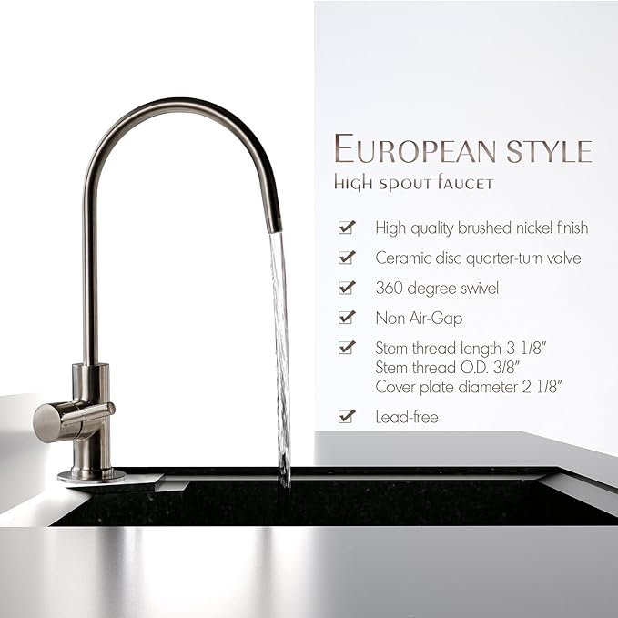 iSpring GA1-AW Heavy Duty Contemporary Style High Spout Kitchen Bar Sink Non-Air Gap Drinking Water Faucet in Antique Wine - 1/4"