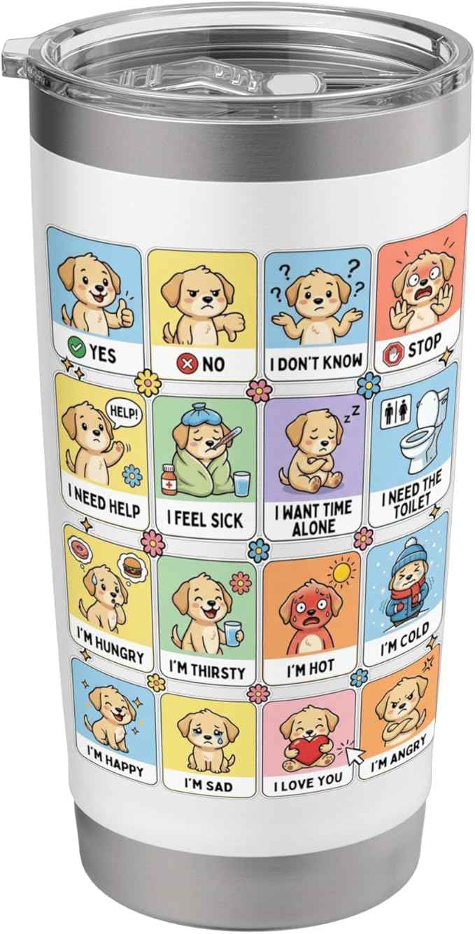 Autism ACC Communication Dog Lovers Kids Cute Autistic Stainless Steel Insulated Tumbler