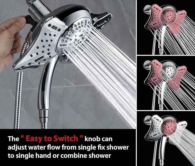GRICH 2.5GPM Shower Head with Handheld Spray Combo: 2 in 1 Rainfall Shower Heads high pressure & Handheld Shower Head, 9 Spray Modes/Settings Detachable Shower Head with 60 Inch Hose