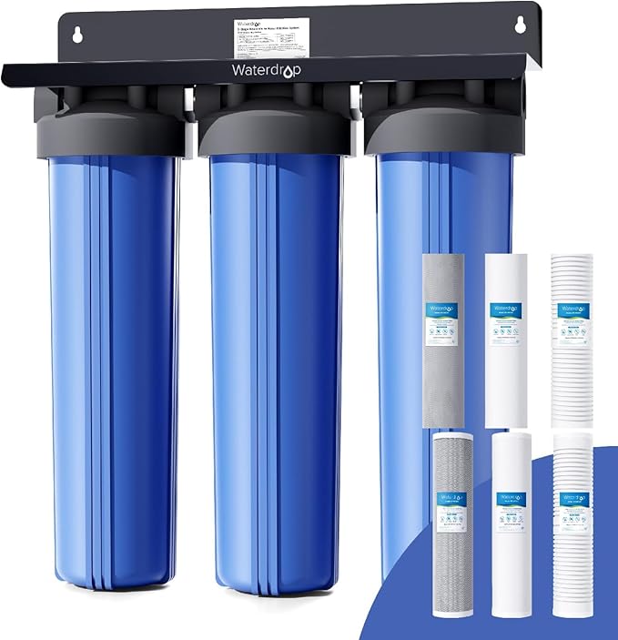 Waterdrop 3 Stage Whole House Water Filter System,with Carbon Filter&Sediment Filter,7-Stage Filtration Highly Reduce Lead,Chlorine,Odor and Taste,5 Micron