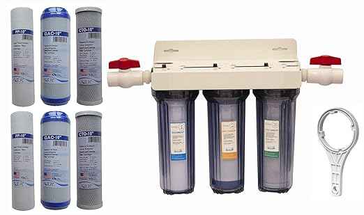 Whole House 3-Stage Water Filtration System, 3/4" port with 2 valves and extra 1 year filter supply (2 sets, 6 pcs)