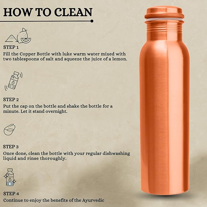 Copper Water Bottle - 34 Oz Extra Large - A Hammered Ayurvedic Pure Copper Vessel For Drinking - Drink More Water, Lower Your Sugar Intake And Enjoy The Health Benefits Immediately (Plain)