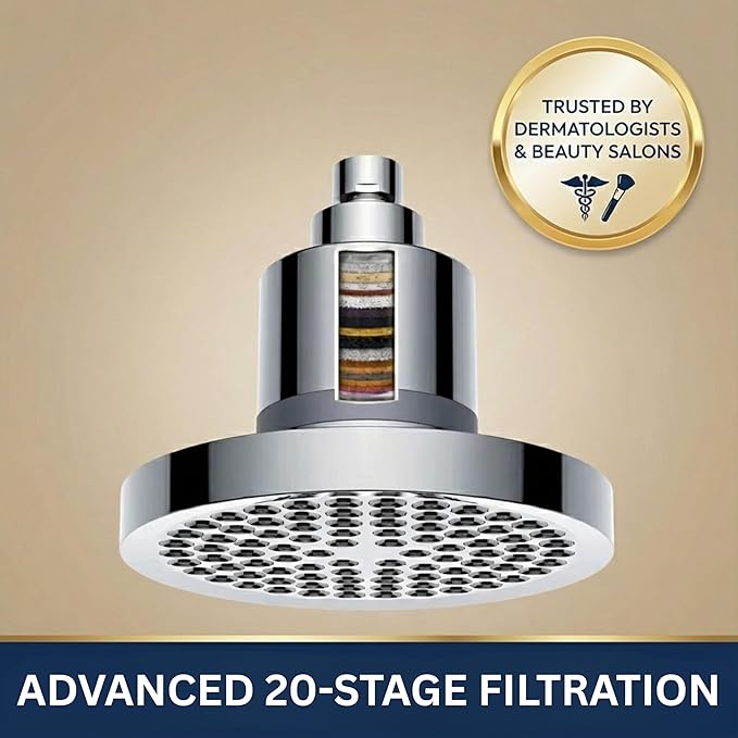 Fiona James Filtered ShowerHead | Filtered Showerhead - Removes 99% Chlorine & Heavy Metals, Improves Hair & Skin, Easy Install, Includes 20-Stage Filter (Chrome)