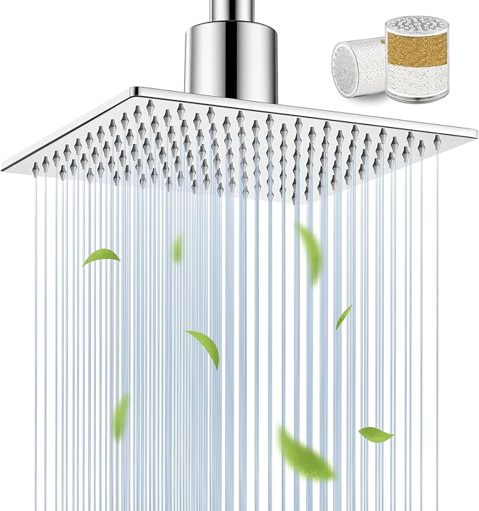 Filtered Shower Head for Hard Water, All-Metal High Pressure Rain Showerhead with Premium Filter, Removes Chlorine & Harmful Substances, Adjustable Replacement, Chrome