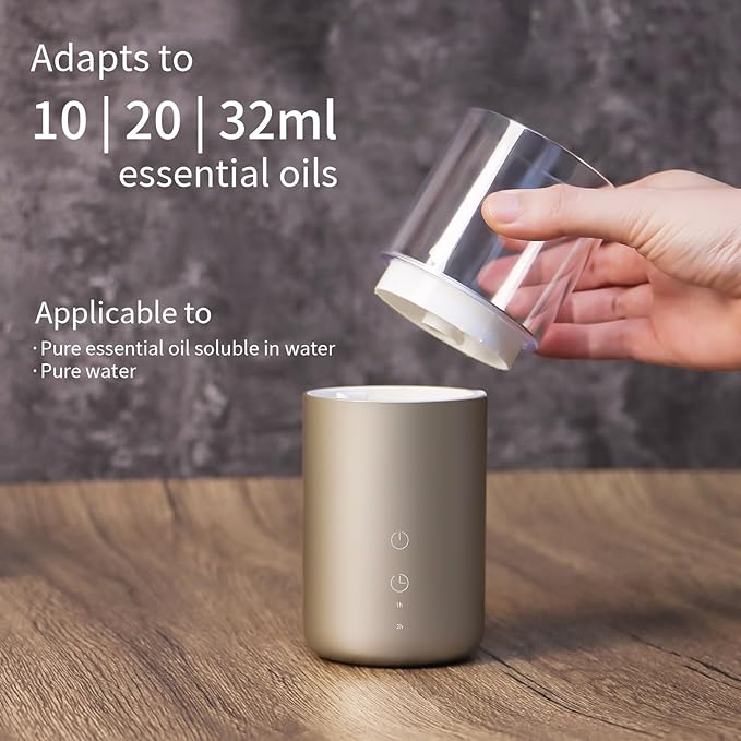 Essential Oil Diffuser, Candlelight Flame Effect with Cool Mist Small Humidifier for Room, 32ml Cordless Ultrasonic Scent Diffusers with Timer & Night Light for Home, Office