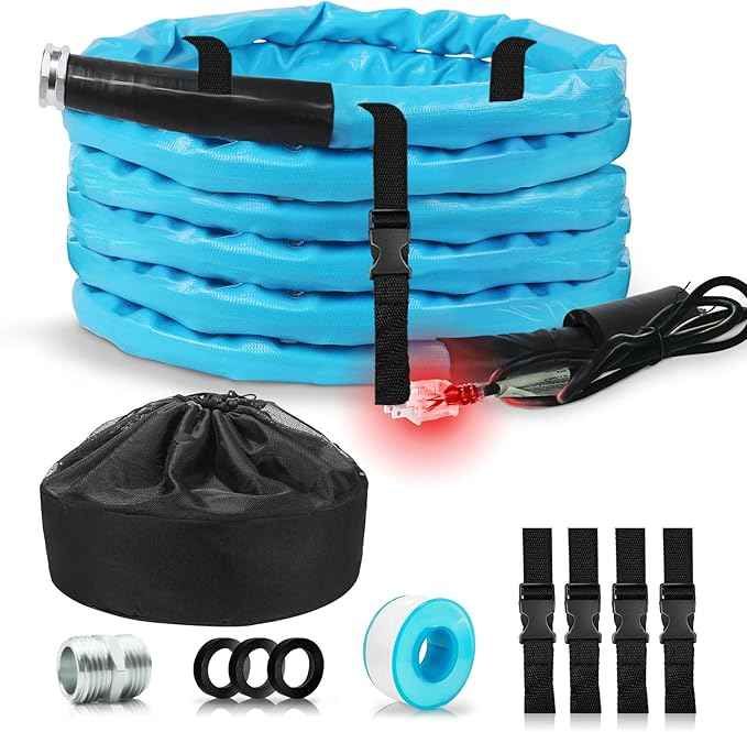 Heated Water Hose for Rv (30ft L x 5/8"ID) 4.0 Upgraded Function with Energy Saving Thermostat to Keep Drinking Water Running in down to -45℉, Designed for RV Campers,with Storage Bag, Anti-Freeze