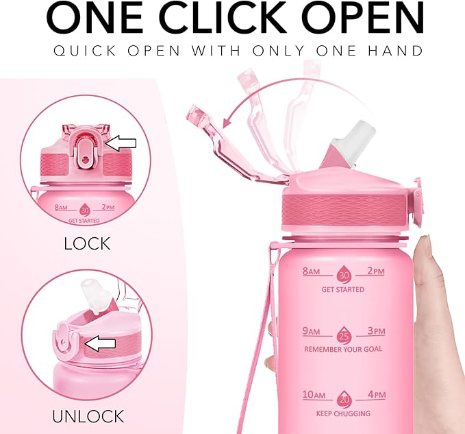 Hyeta 32oz Water Bottles with Straw - Stay Motivated and Hydrated with Convenient Times to Drink Markings, Durable, Leak-proof