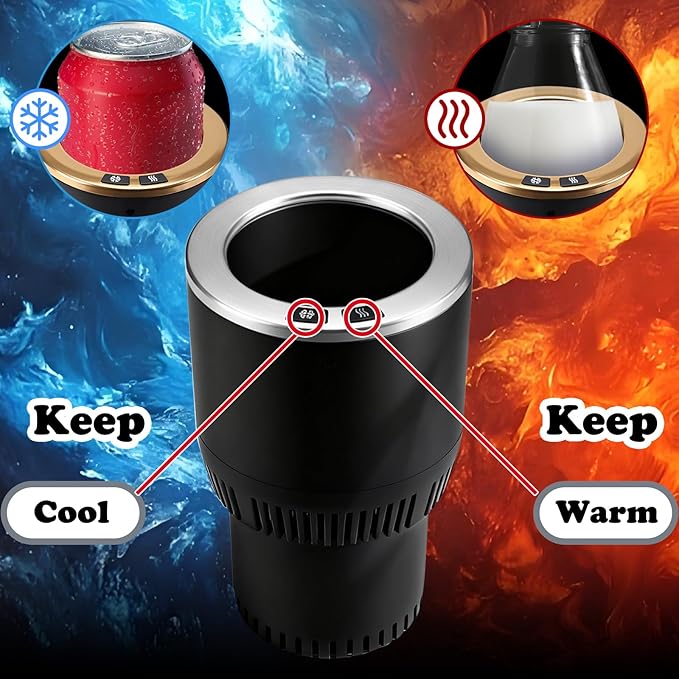 2-in-1 Car Cup Cooler Warmer Smart Temperature Control Travel Coffee Car Cup Holder， Smart Car Tumbler Holder Suitable for Coffee, Baby Bottles, Water, Tea, Drinks(Black and Silver)