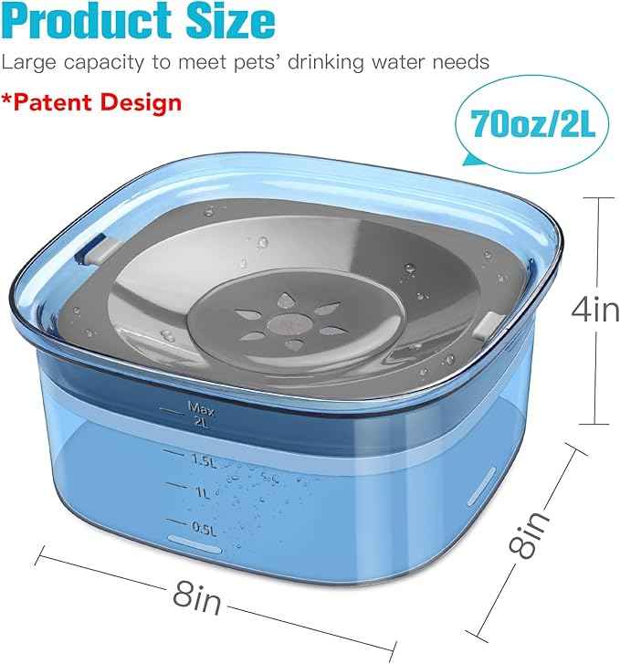 UPSKY 70oz Dog Water Bowl 2L No Spill Dog Bowls Large Capacity Spill Proof Slow Water Feeder, No Splash Dog Bowl Pet Water Dispenser Vehicle Carried Travel Slow Drinking Bowls for Messy Drinkers, Cats