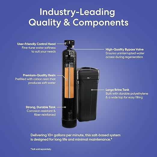 Brio WSFS9534 Whole House Water Softener System, 4+ Bathrooms, 64,000 Grains, 10 GPM, 12" x 52" Resin Tank, High-Efficiency Valve Head, Fully Compatible w/Existing Water Filtration System