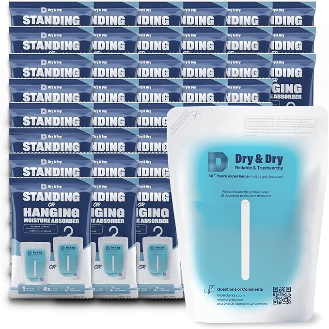 Dry & Dry 48 Packs Standing Moisture Absorbers to Control Excess Moisture for Basements, Closets, Bathrooms, Laundry Rooms - Moisture Absorbers Moisture Absorbers