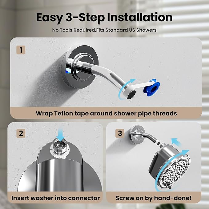 JOMOO 6 inch Rain Shower Head with Filter, High Pressure 5-Spray Mode Fixed Showerhead with Replaceable Filter Cartridge for Hard Water Remove Chlorine, Water Saving Bathroom Rainfall Shower Head