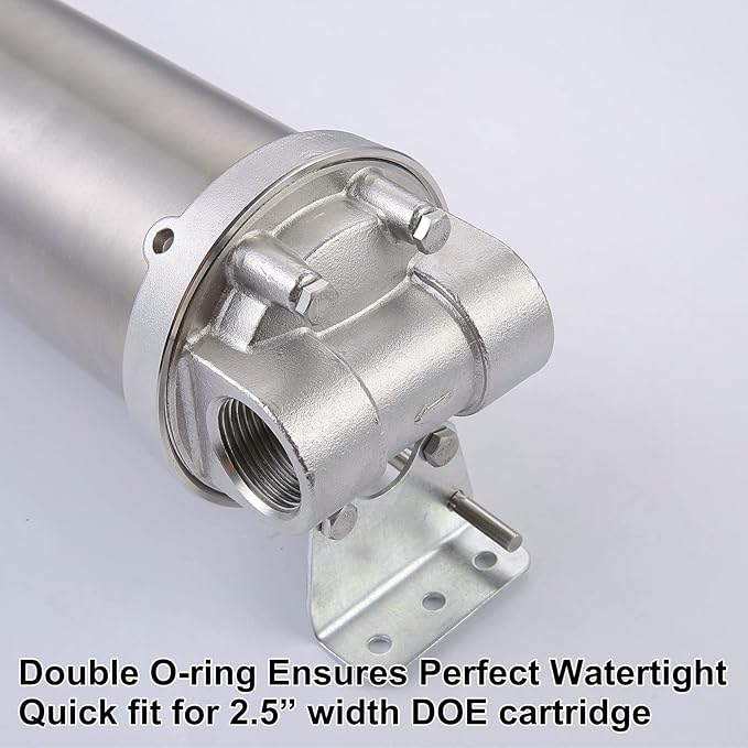 Amwater NSF/ANSI 42 Certification Stainless Steel Filter Housing for 10" Filter Cartridge, 1" NPT Water Filter Housing for Whole House Water Purification of Stainless Steel 304 (10" C Housing)