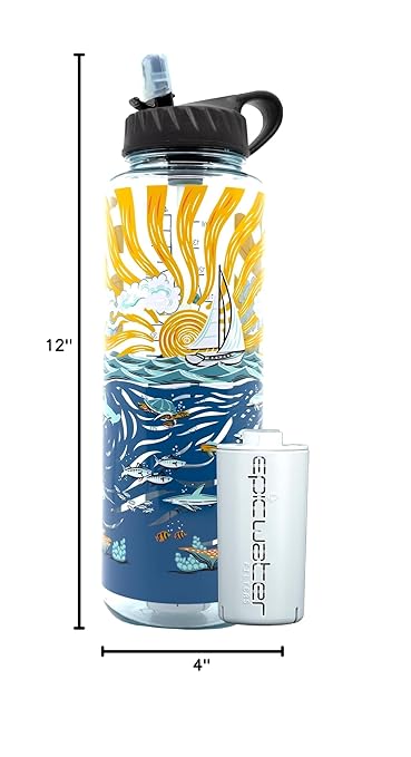 Epic Water Filters Nalgene OG Water Bottle with Filter, USA Made, BPA Free, Removes 99.99% Tap Water Contaminants, Forever Chemicals, Sailing One Life Art, 48 oz