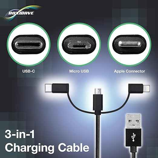 BoxWave Cable Compatible with LARQ Bottle PureVis 17 oz - AllCharge 3-in-1 Cable - Jet Black