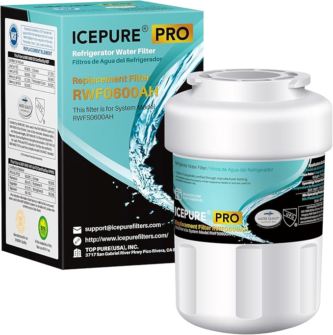 ICEPURE PRO RWF0600AH NSF/ANSI 401 NSF/ANSI 53 Certified Replacement For GE MWF Refrigerator Water Filter, MWFINT, MWFA, HDX FMG-1, GSE25GSHECSS, 46-9991, GSH25JSDDSS, GSHS6LGBBHSS, PC75009, 1PACK