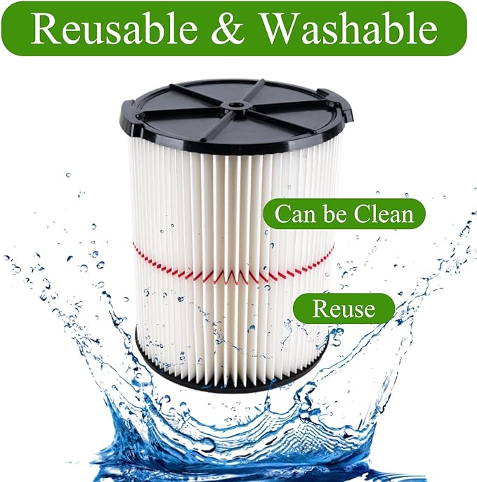 2 Pack CMXZVBE38754 Replacement Filter Fit for Craftsman Shop Vac Wet Dry 5 to 20 Gallon, 9-38754 Red Stripe General Purpose Wet Dry Vac Replacement Filter - AquaVibe