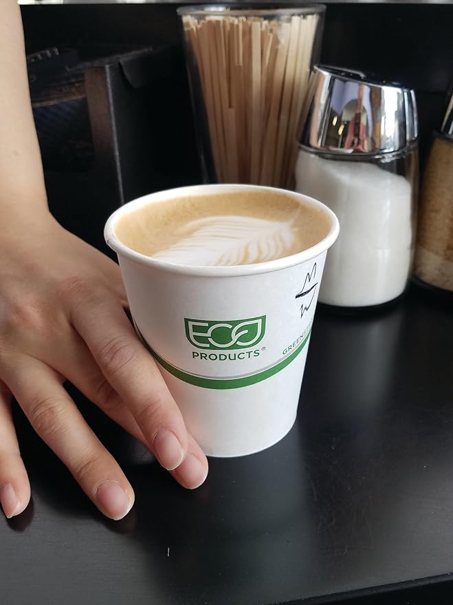 ECO PRODUCTS Compostable Disposable GreenStripe 12oz Coffee Cups, Case of 1000, White Single Wall Hot Paper Cup, Plant Based PLA Lining, Biodegradable